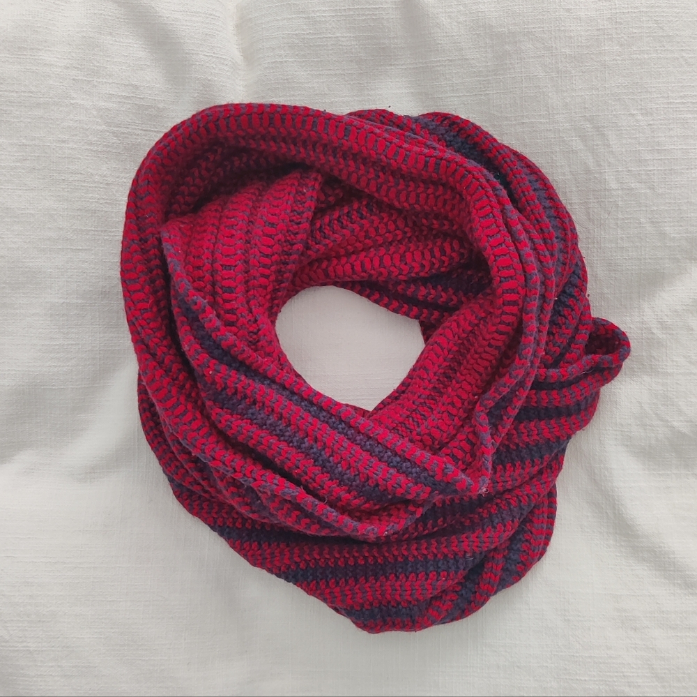 *JCREW* Red and Blue Striped Knit Circle Scarf
